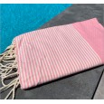 Fouta nid d'abeille rayée personnalisable ALISON – rose