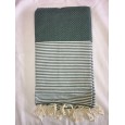 Fouta nid d'abeille rayée personnalisable ALISON – vert foncé