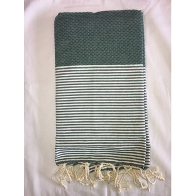 Fouta nid d'abeille rayée personnalisable ALISON – vert foncé